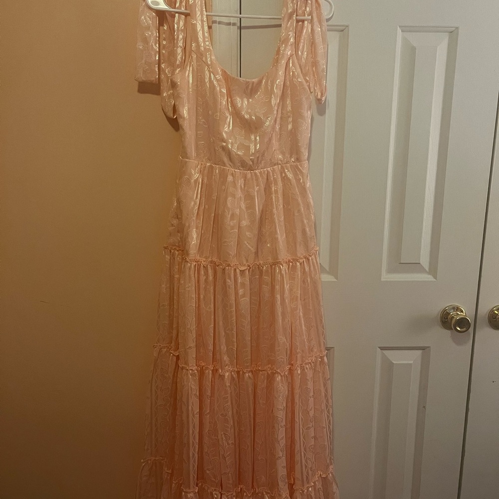 Lulu's Jacquard Tie Strap Maxi Dress
